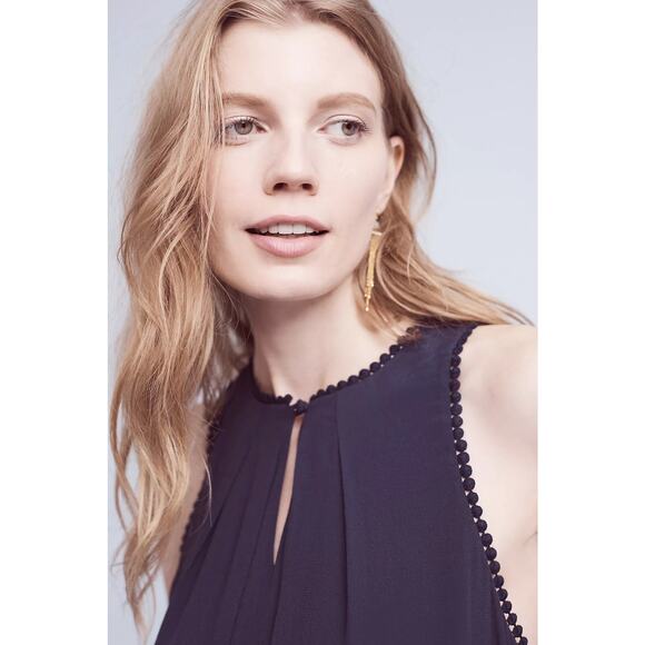 Maeve Anthropologie Navy Fringed Hem Sleeveless Swing Mini Dress Size 2 - Picture 2 of 13